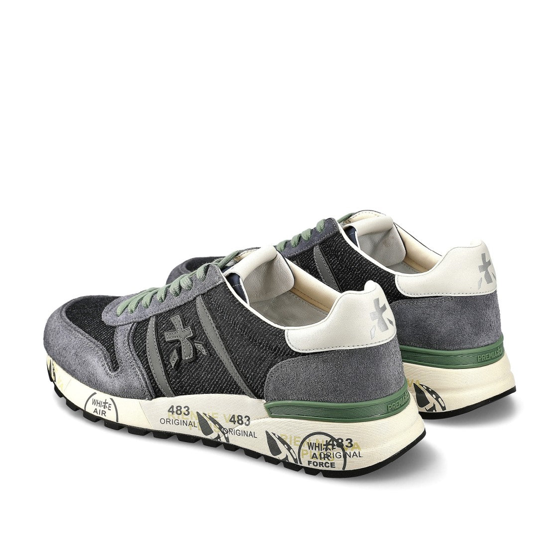 Premiata Lander Sneakers In Denim Suede And Blue Fabric