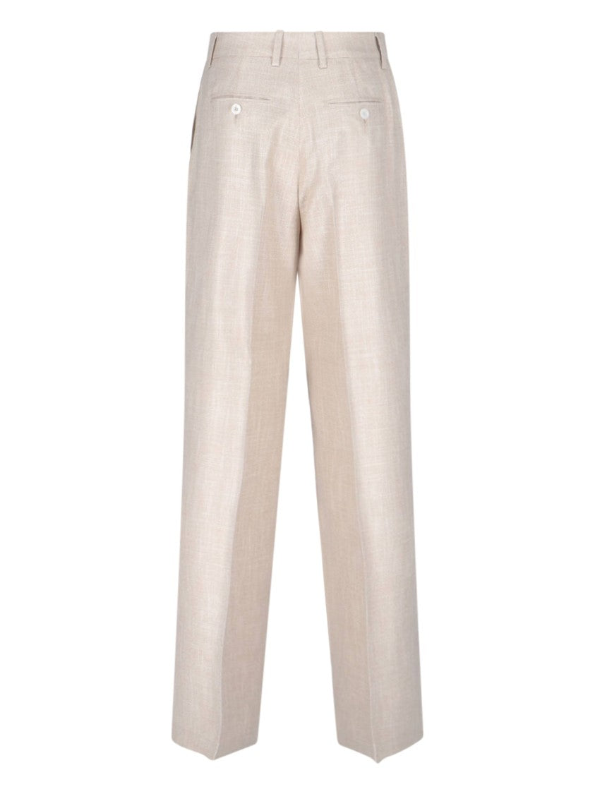 Kiton High-Waisted Beige Trousers With Button And Zip Closure