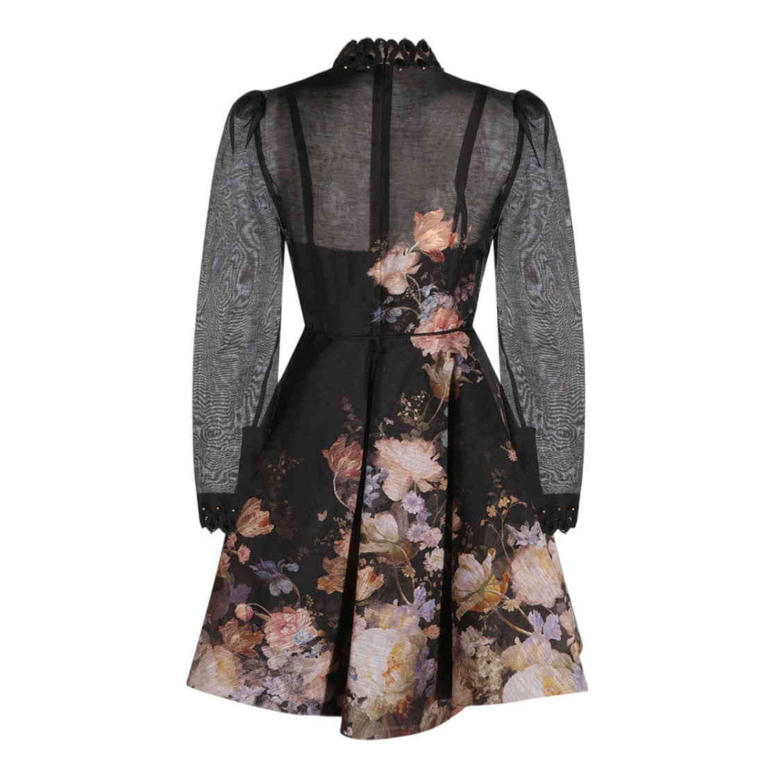 Zimmermann Black Sheer Mesh Floral Print Mini Dress