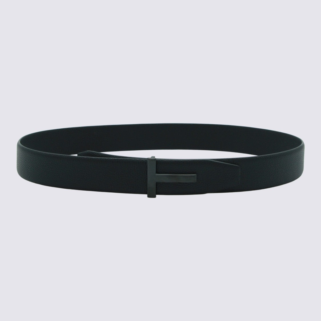 Tom Ford Black Leather T Metal Belt
