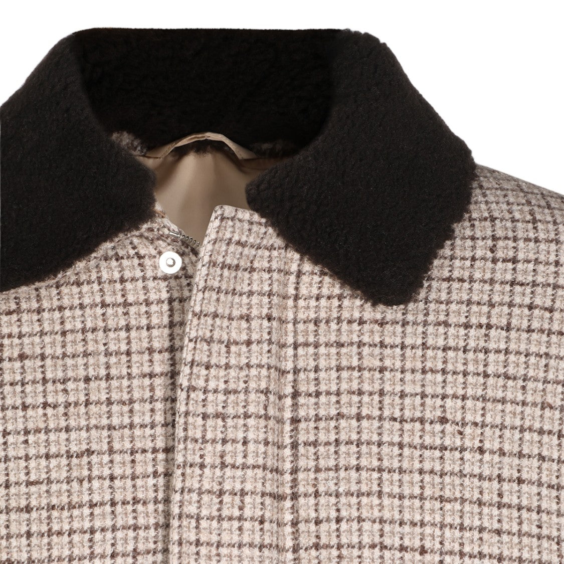 Eleventy Checkered Jacket With Black Shearling Collar