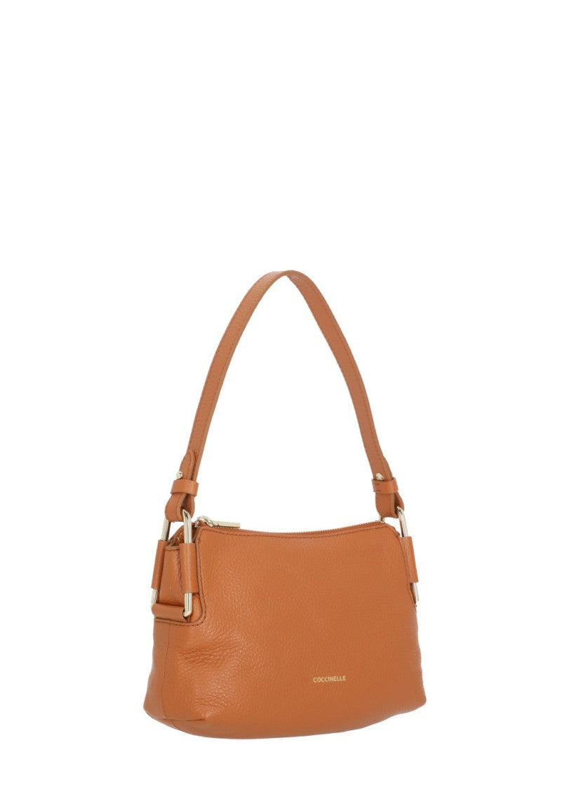 Coccinelle Compact Pebbled Leather Shoulder Bag With Gold Logo