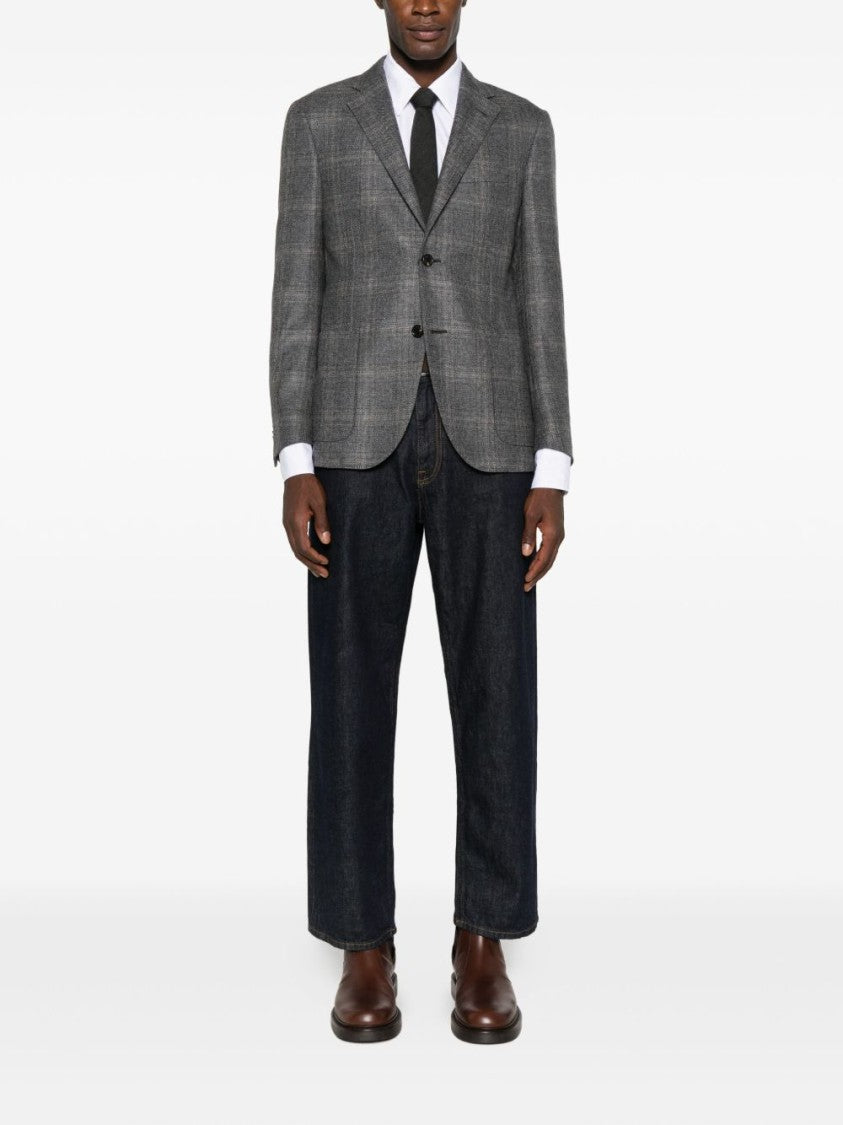 Corneliani Tailored Checkered Grey Blazer With Notch Lapels