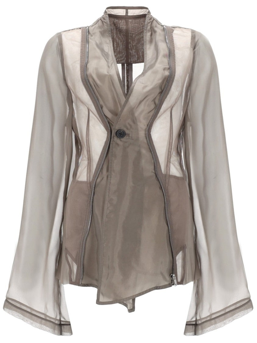 Rick Owens Neutrals Stag Sheer Asymmetrical Silk Jacket