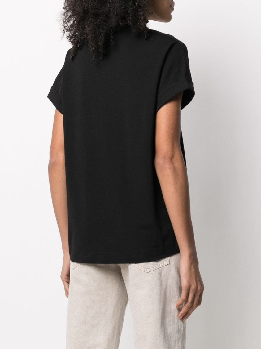 Brunello Cucinelli Black Cotton-Blend V-Neck Top