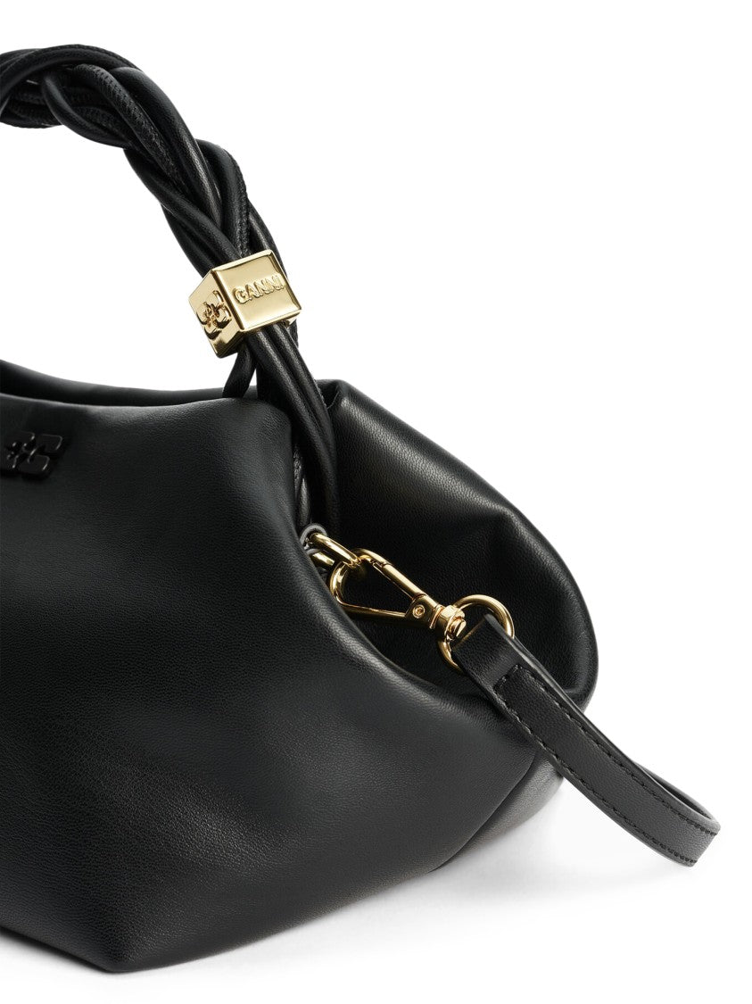 Ganni Black Bag With Twisted Handle And Gold Accents