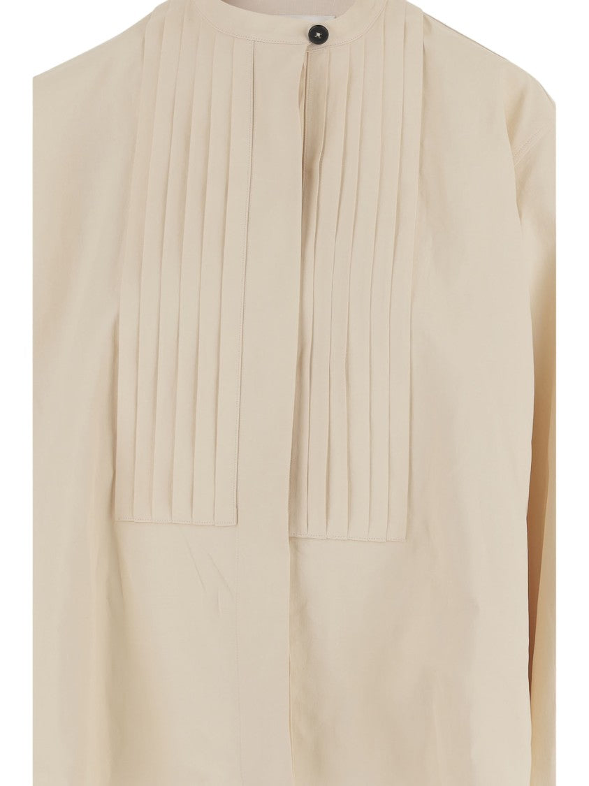 Jil Sander Cream White Linen Pleated Shirt