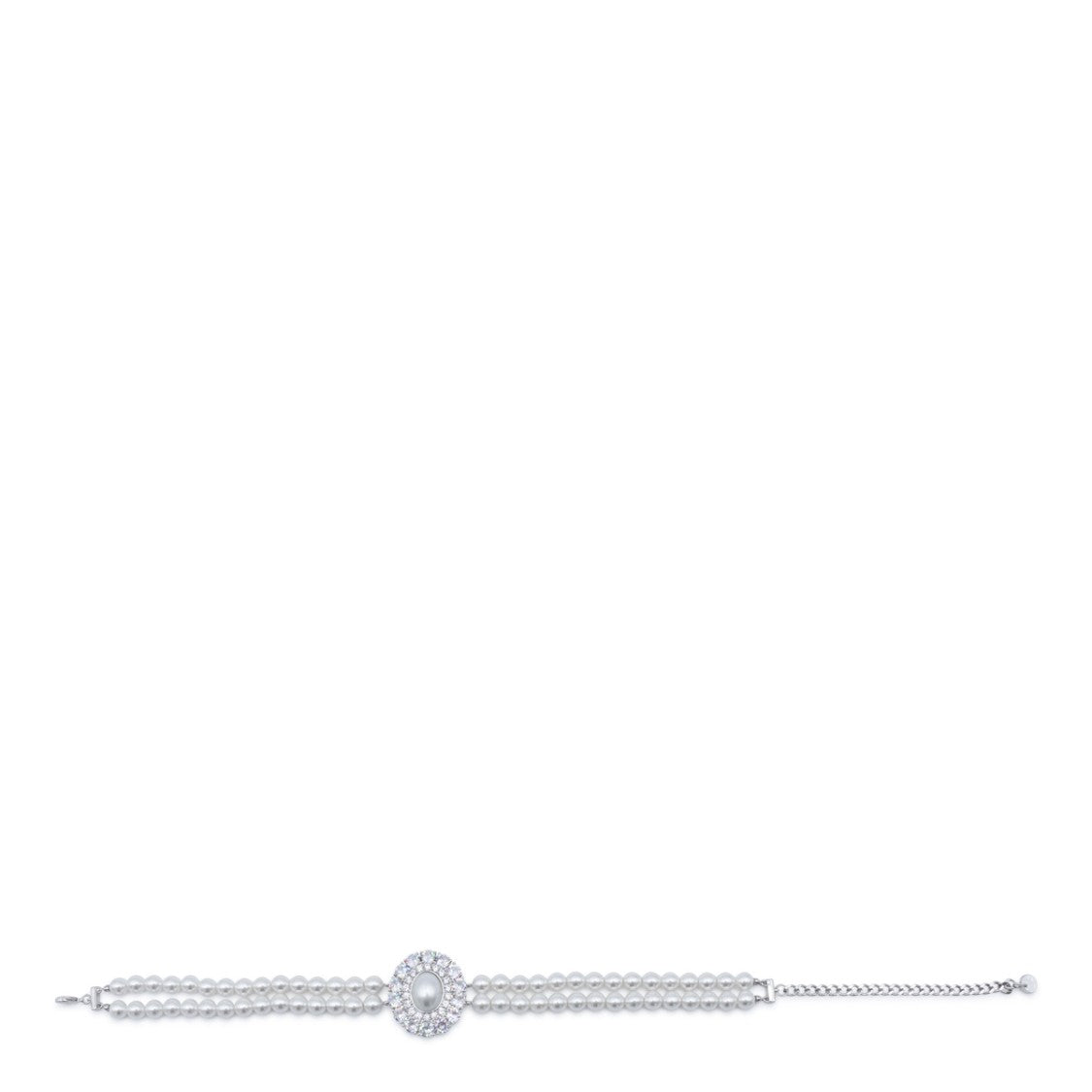 Self-Portrait Pearl Bracelet With Crystal Accents And Adjustable Silver Clasp