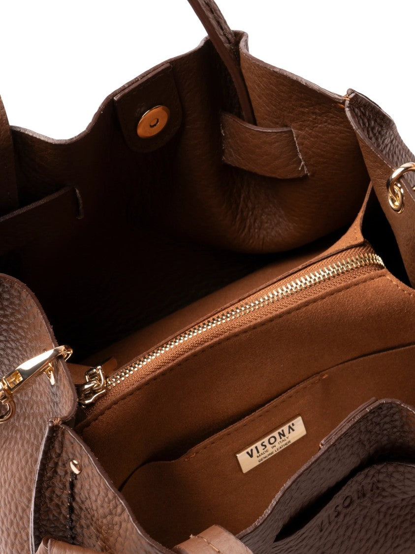 Visona` Camoscio Tied Leather Medium Handbag