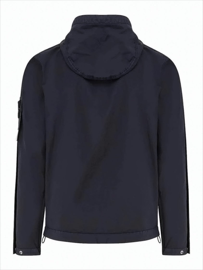 Stone Island Minimalist Blue Polyamide Jacket With Hood