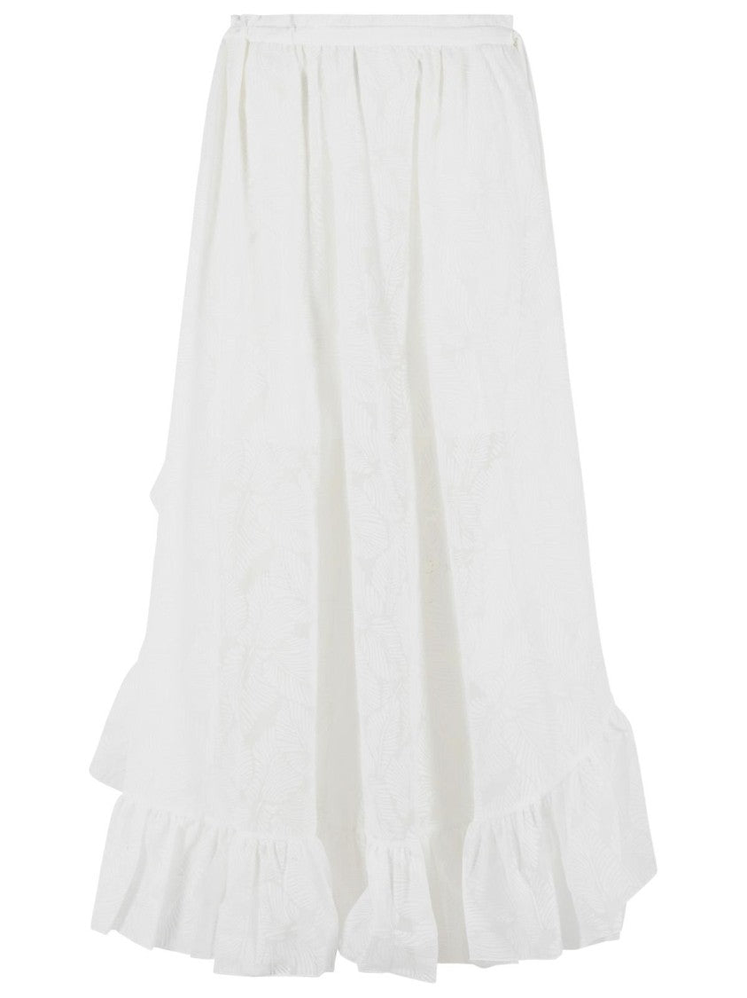 Zimmermann 'Daylight' Long Skirt In White Cotton Blend