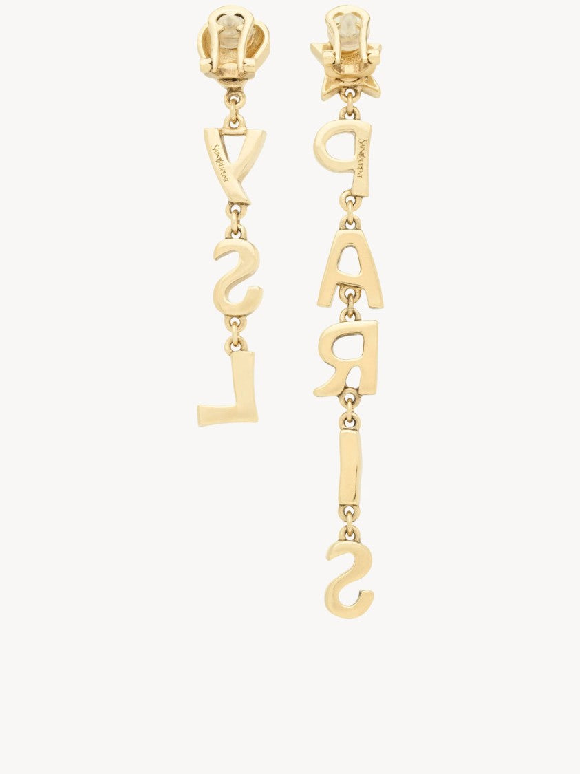 Saint Laurent Paris Asymmetrical Gold-Tone Heart Star Drop Earrings