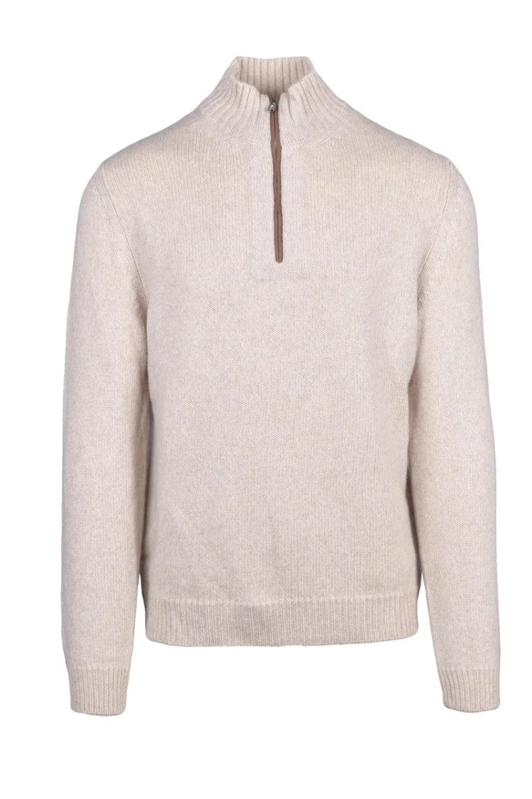Fedeli Mock Neck Zip Sweater - Beige