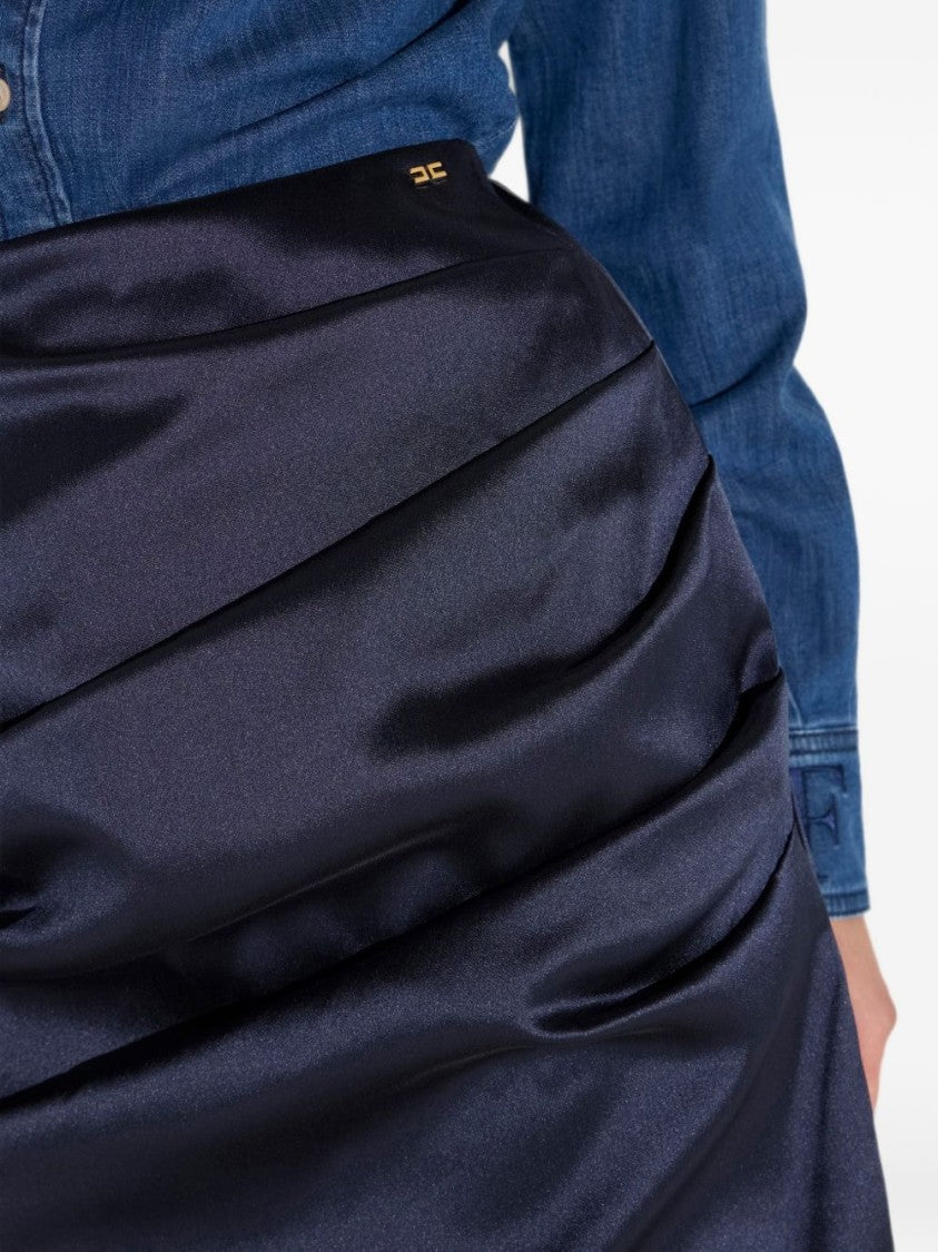 Elisabetta Franchi Black Mini Satin-Finish Draped Skirt