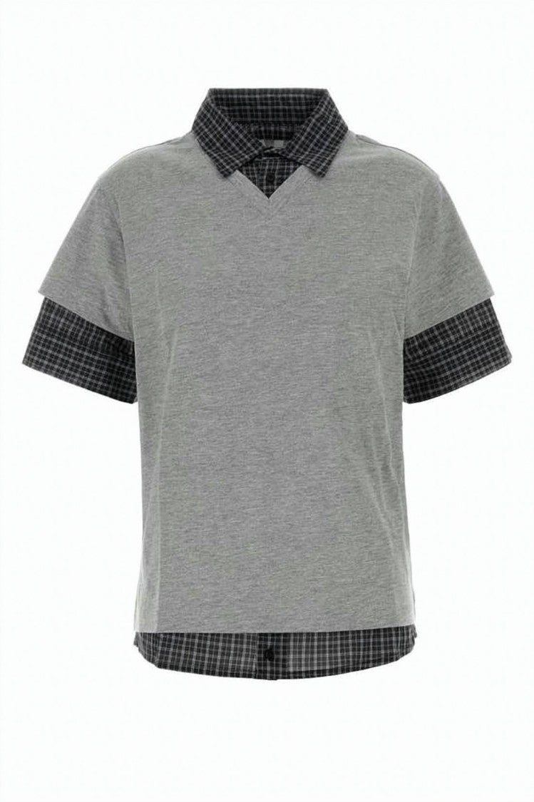 Gimaguas Grey Solid Cotton Checkered Accent Polo
