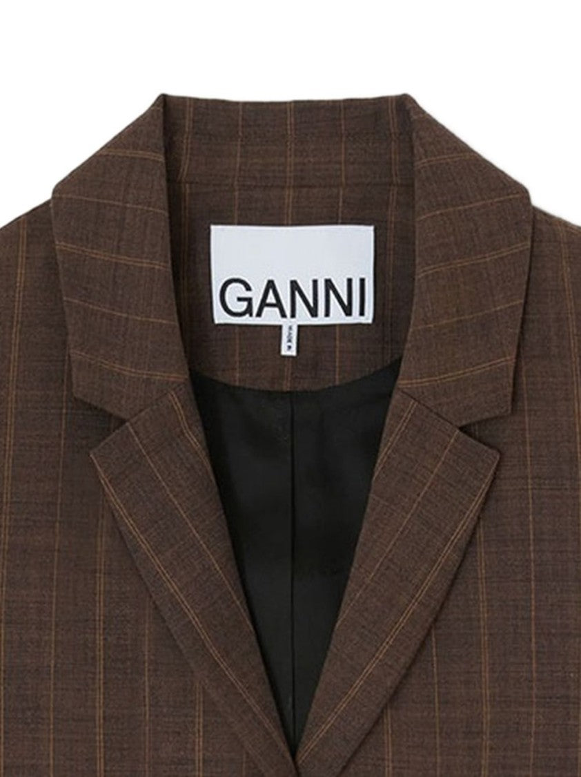 Ganni Grey Reversible Wool Tailored Pinstripes Blazer