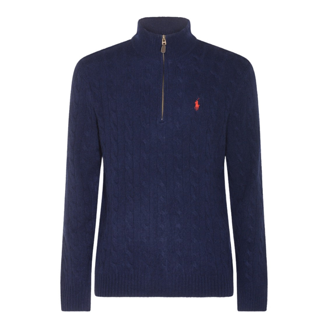 Polo Ralph Lauren Cable Knit Contrasting Logo Half-Zip Sweater