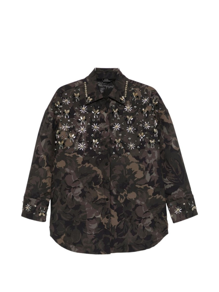 Pinko Technical Canvas Jewel Embroidered Camouflage Overshirt
