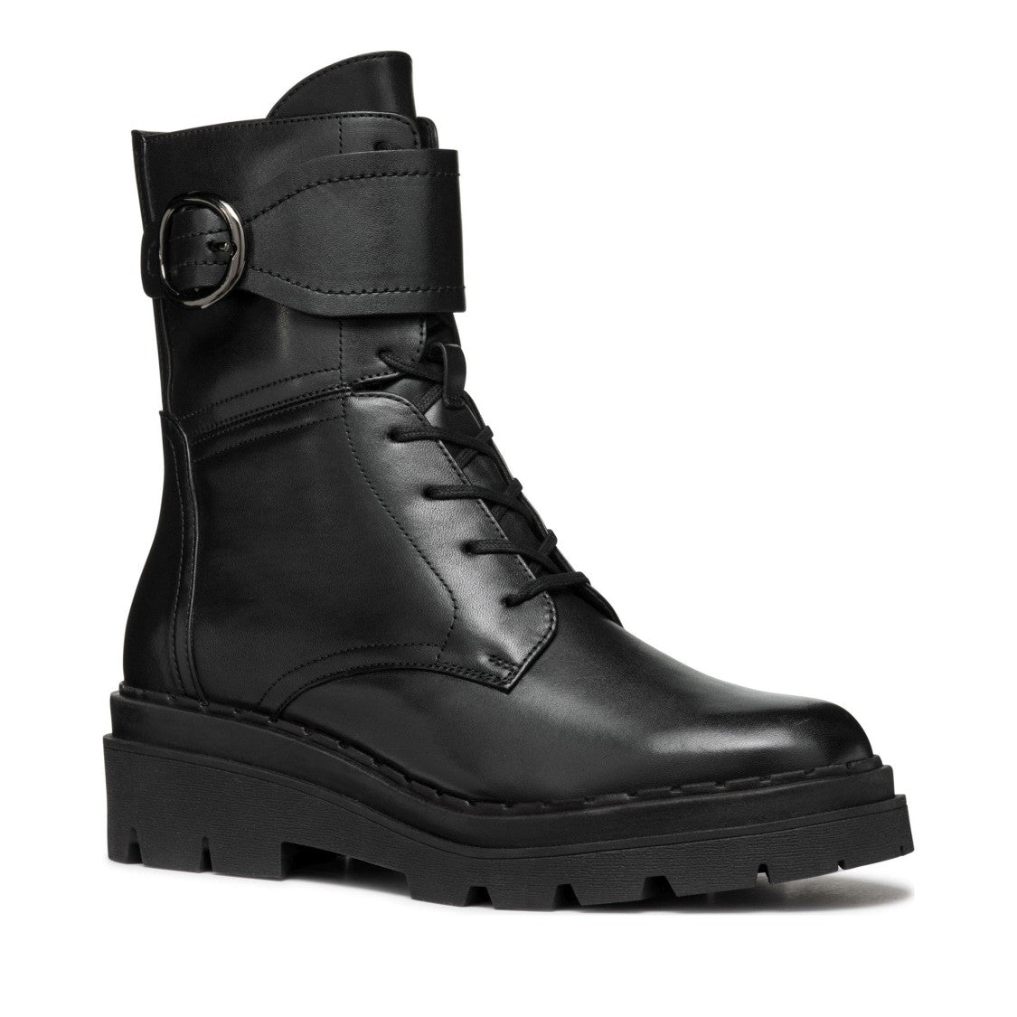 Geox Felleny Black Wool-Lined Lace-Up Leather Boots