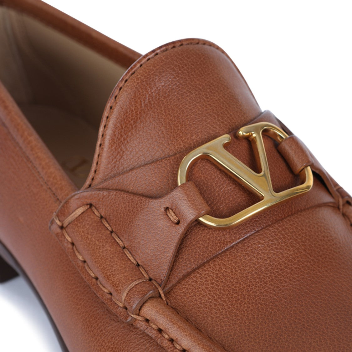Valentino Garavani Brown Leather Square Heel Loafers