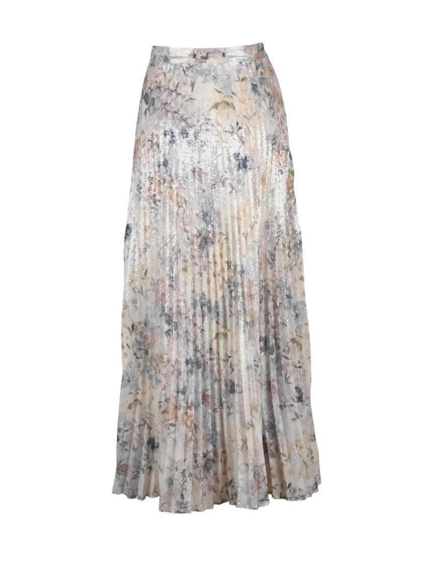 Golden Goose Beige/Sky Blue Sequin Pleated Long Skirt