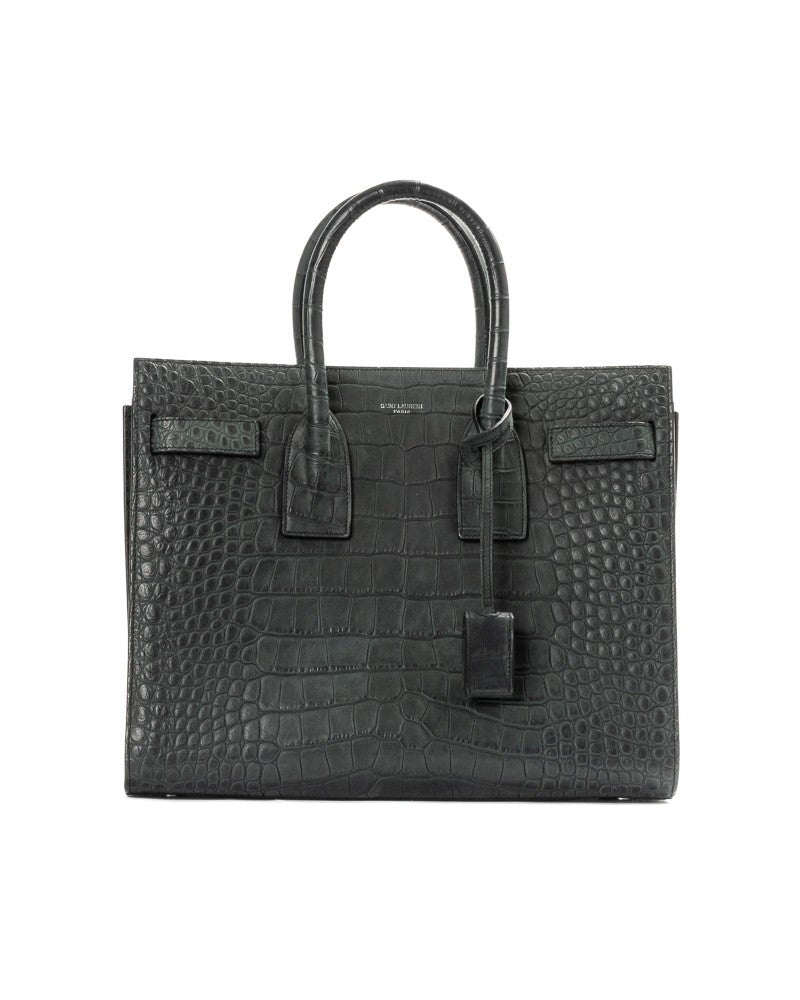 Saint Laurent Small Handbag In Crocodile-Embossed Leather With Silver Hardware