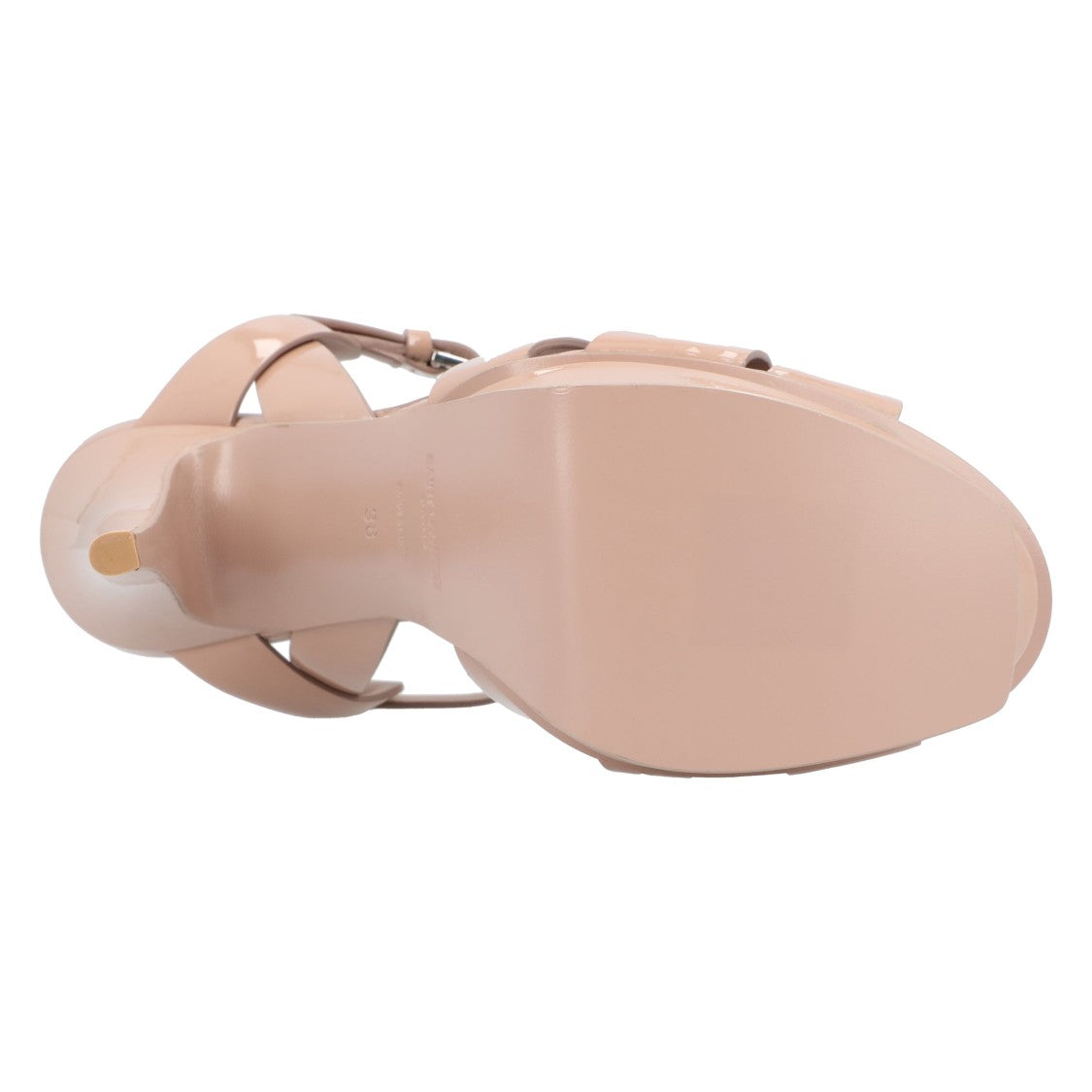 Saint Laurent Tribute Patent Leather Platform Sandals Beige