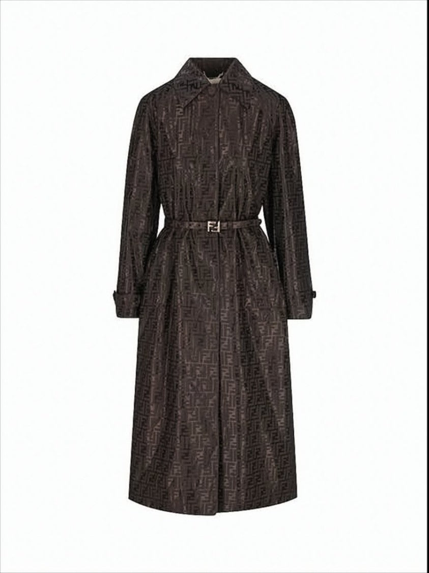 Fendi Belted Black Jacket With Embossed Detailing