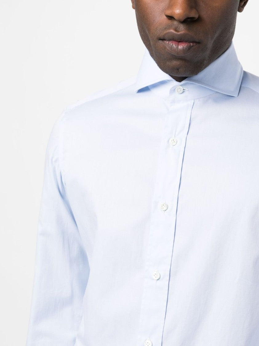Borrelli Optical White Cotton Shirt With Spread Collar