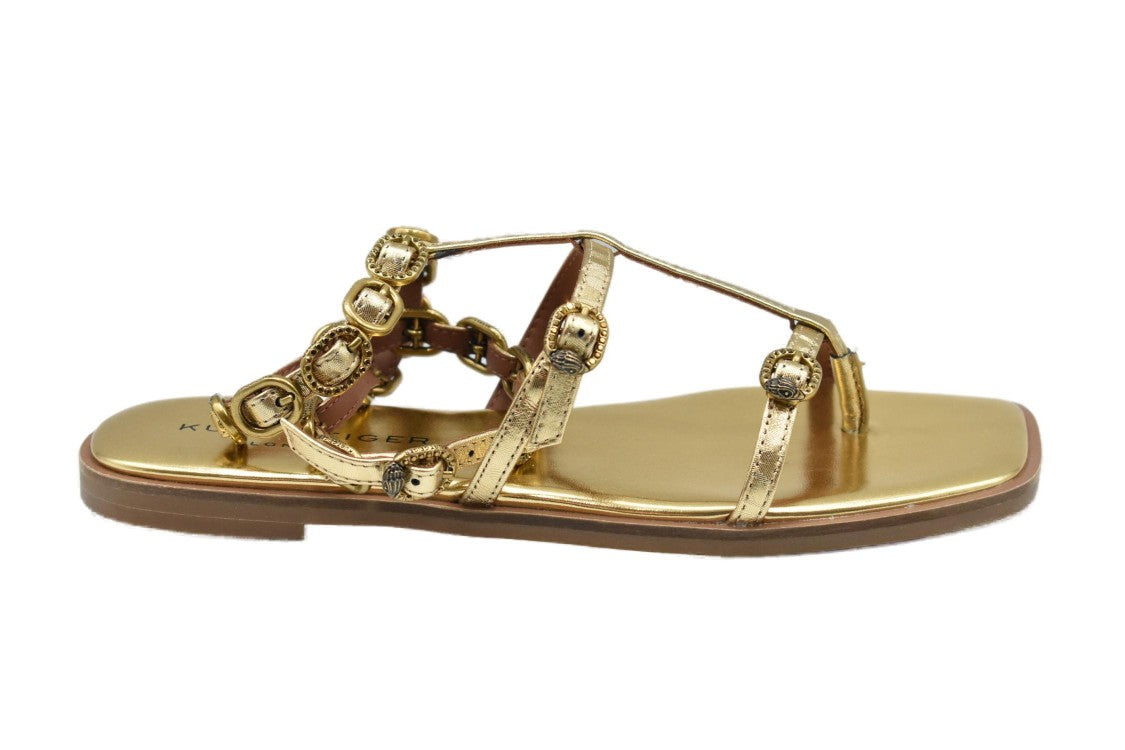 Kurt Geiger Gold Flat Shoes With Decorative Straps By Kurt Geiger