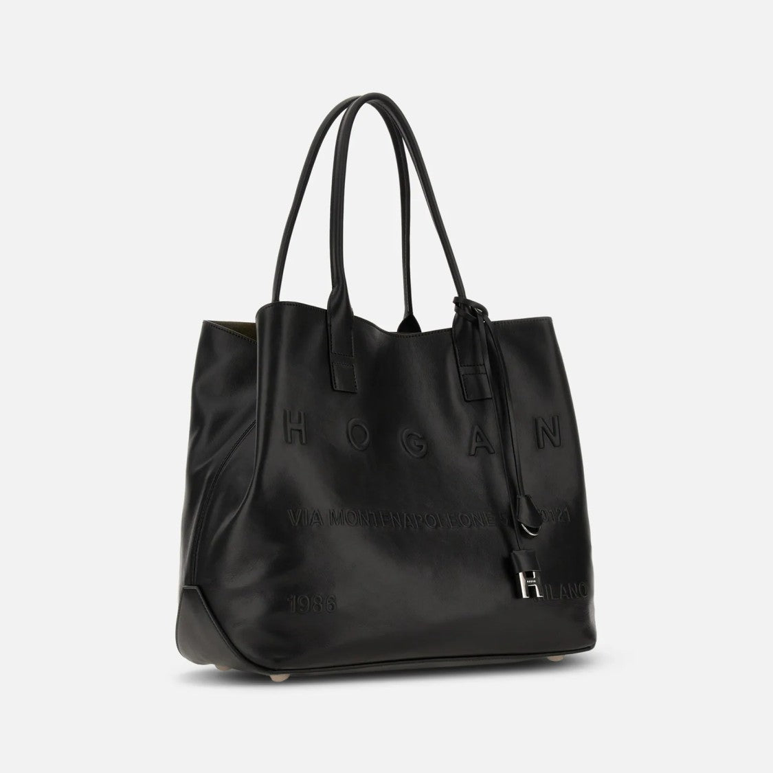 Hogan Refined Leather Tote Bag With Embossed Branding