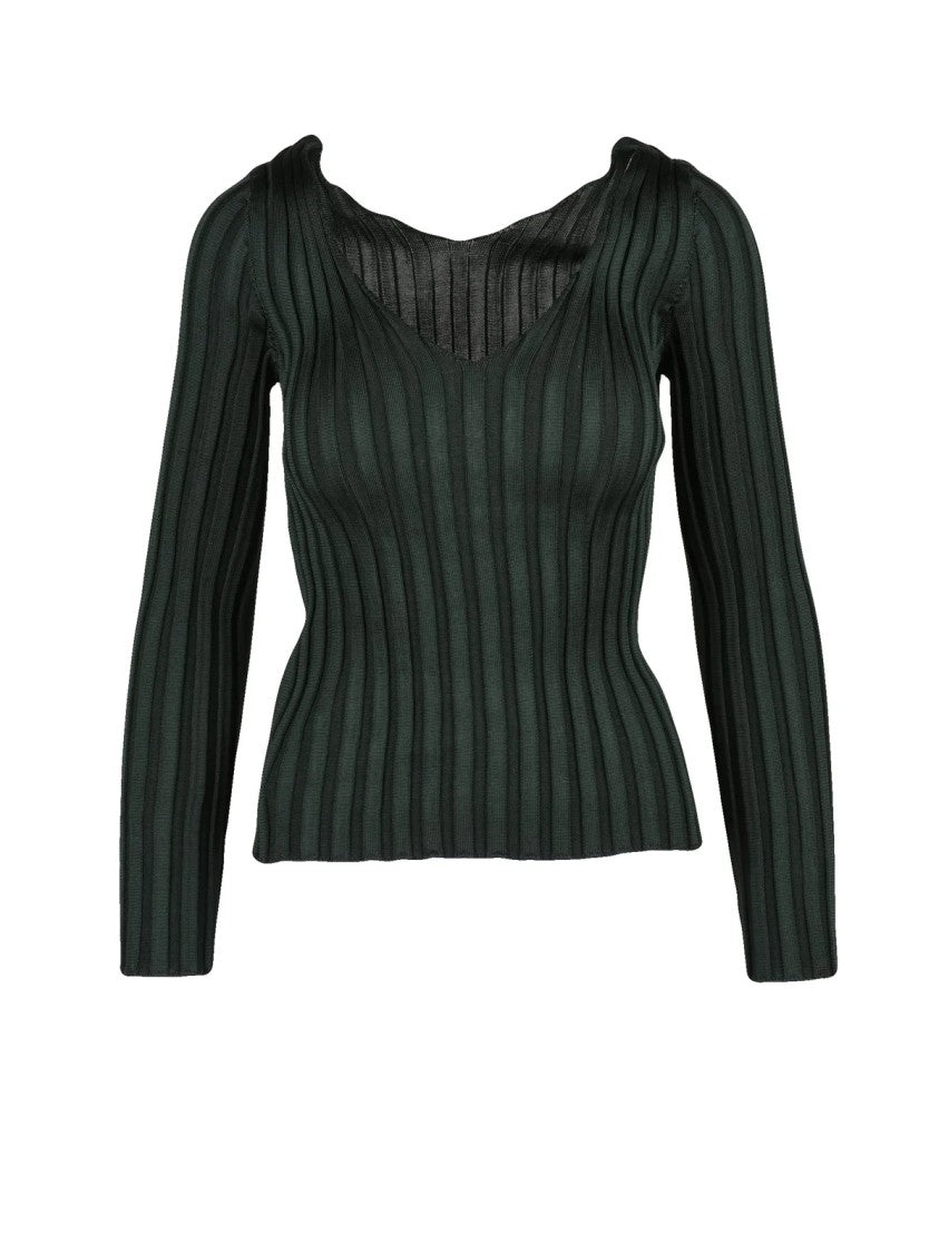 Lussi Ribbed Knit Top With Deep V-Neck In Luxurious Silk