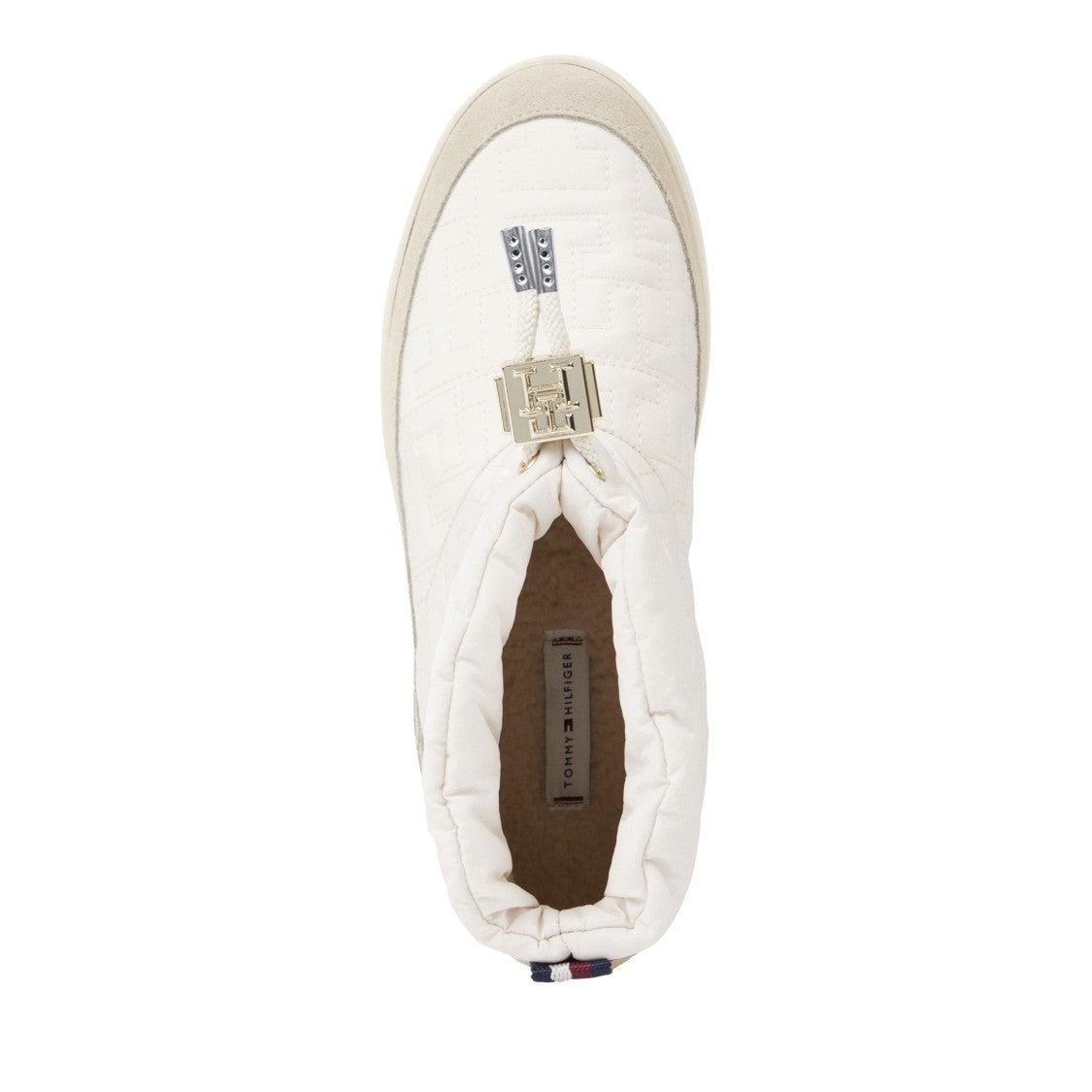 Tommy Hilfiger White Monogram Quilted Drawstring Suede Boots