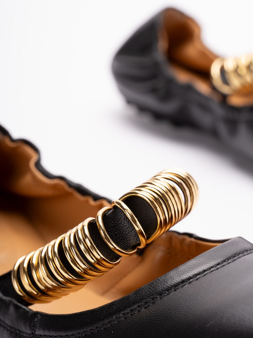 Tod's Black Lambskin Ballerinas With Gold Ring Embellishment
