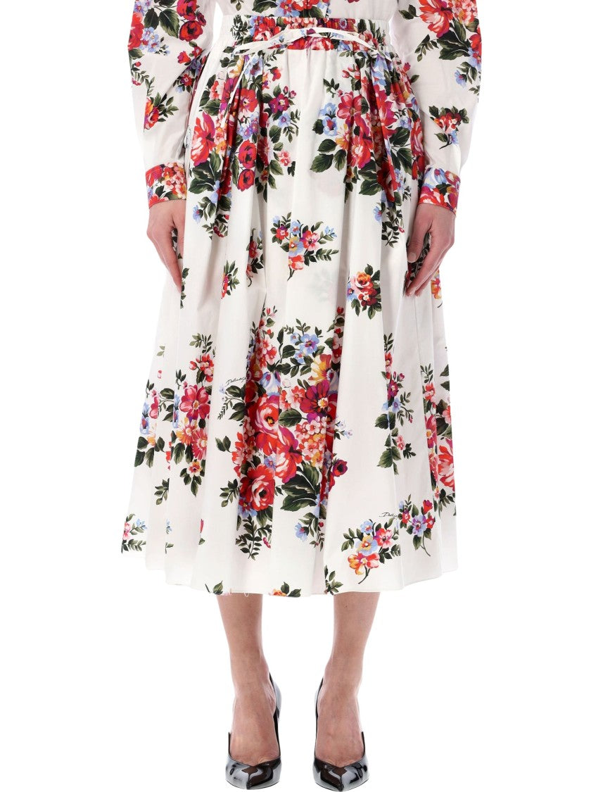 Dolce & Gabbana Vibrant Floral Bouquet Print Midi Skirt