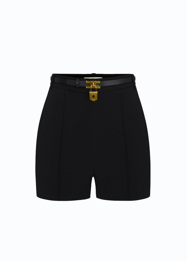 Elisabetta Franchi Black Polyamide-Elastane Blend Buckle-Belt Shorts