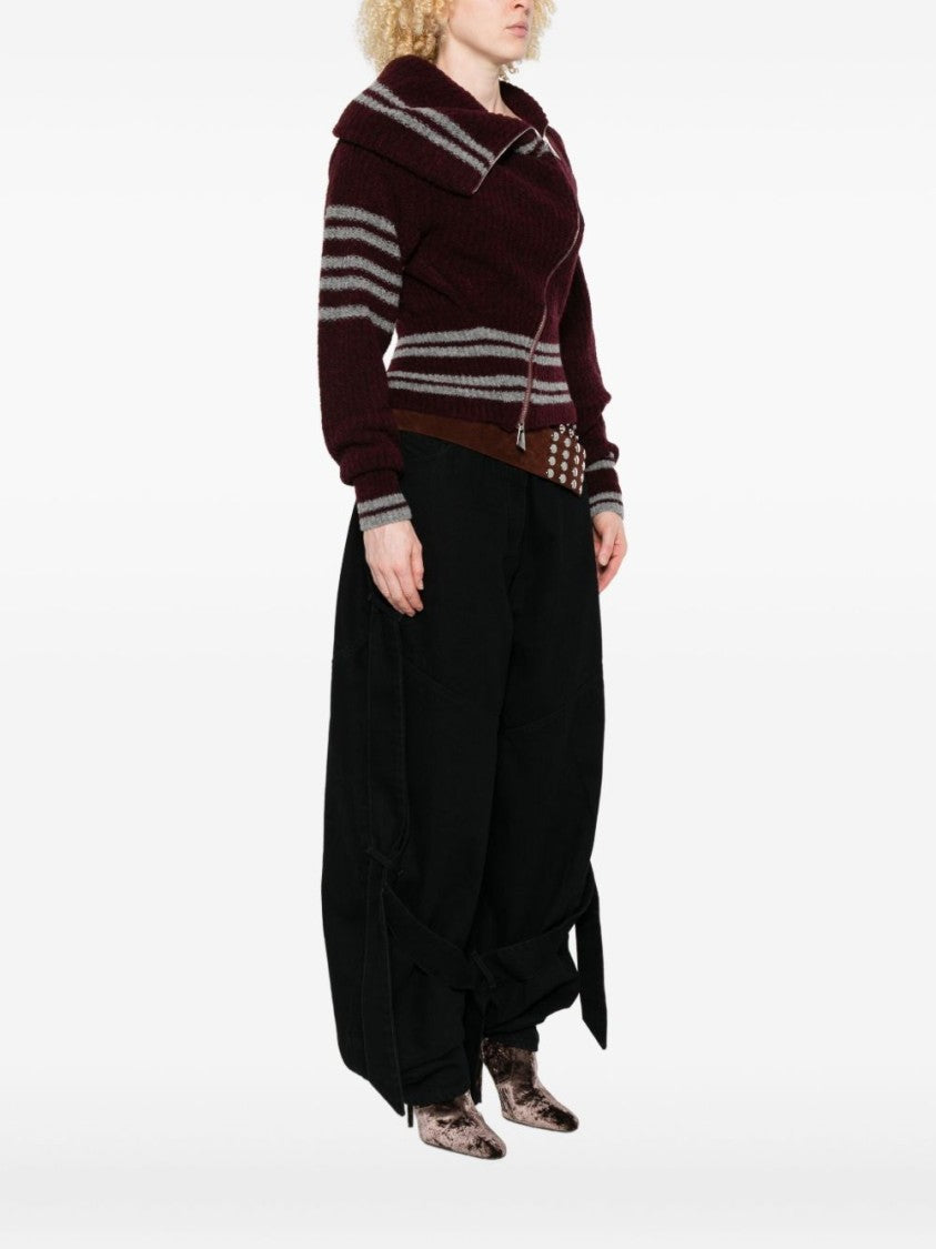 The Attico Cropped Knit Sweater With Asymmetrical Zipper