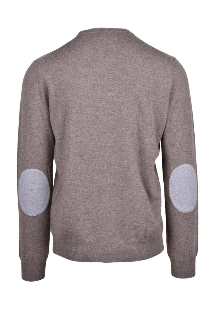 Fama Brown Crew Neck Merino Wool Cashmere Pullover