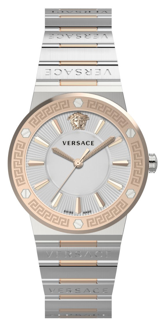 Versace Greca Logo Lady 38Mm Quartz Watch With Bicolor Stainless Steel Bracelet