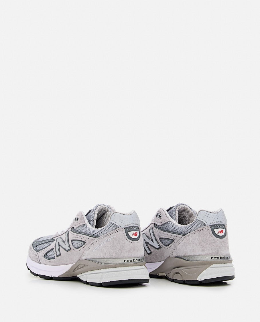 New Balance 990 Grey Leather And Mesh Sneakers