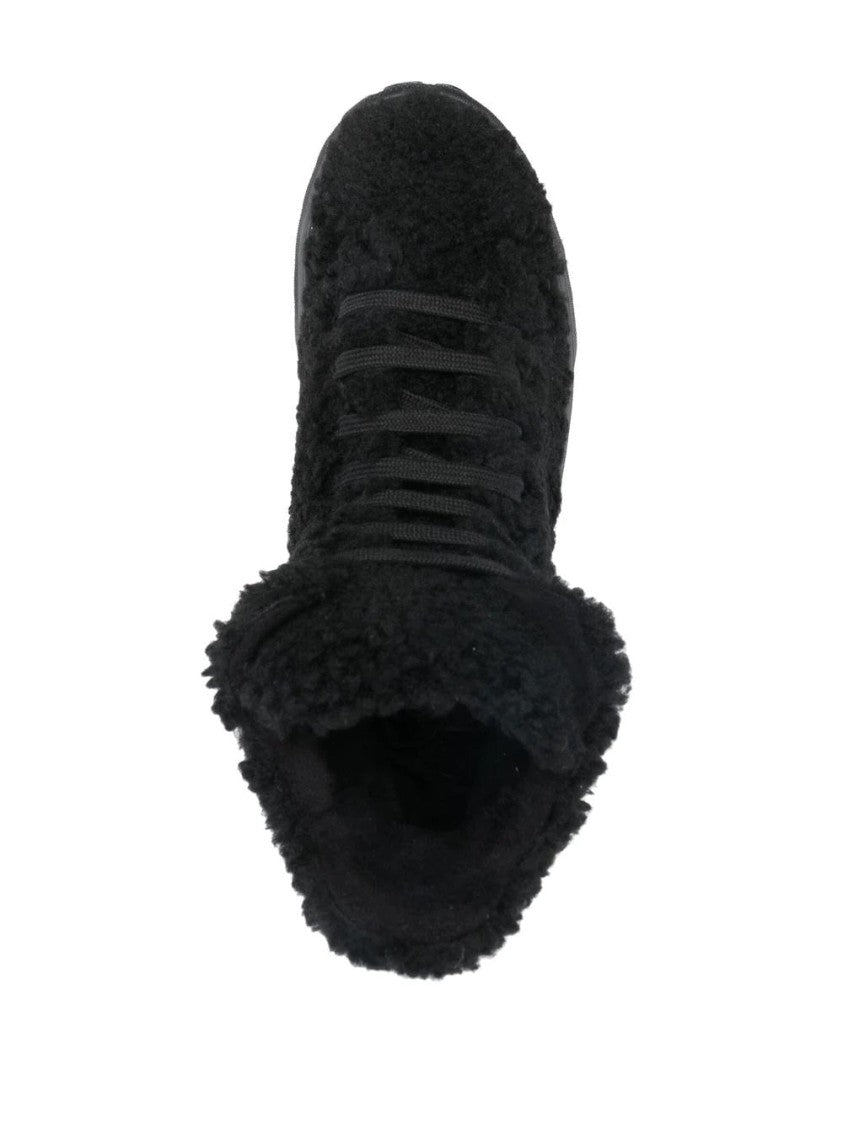 Casadei High-Top Black Booties With Lace-Up Front And Fleece Finish
