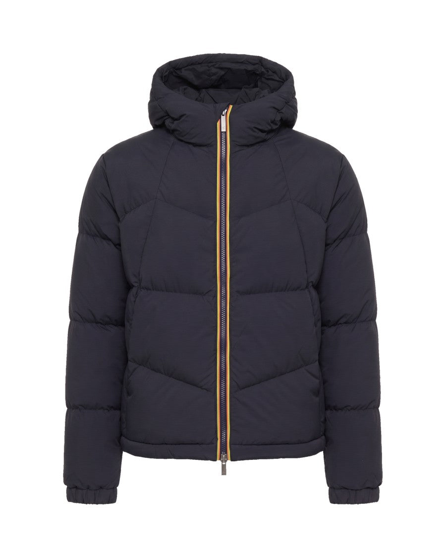 K-Way Padded Quilted Jacket With Chevron Stitching And Hood