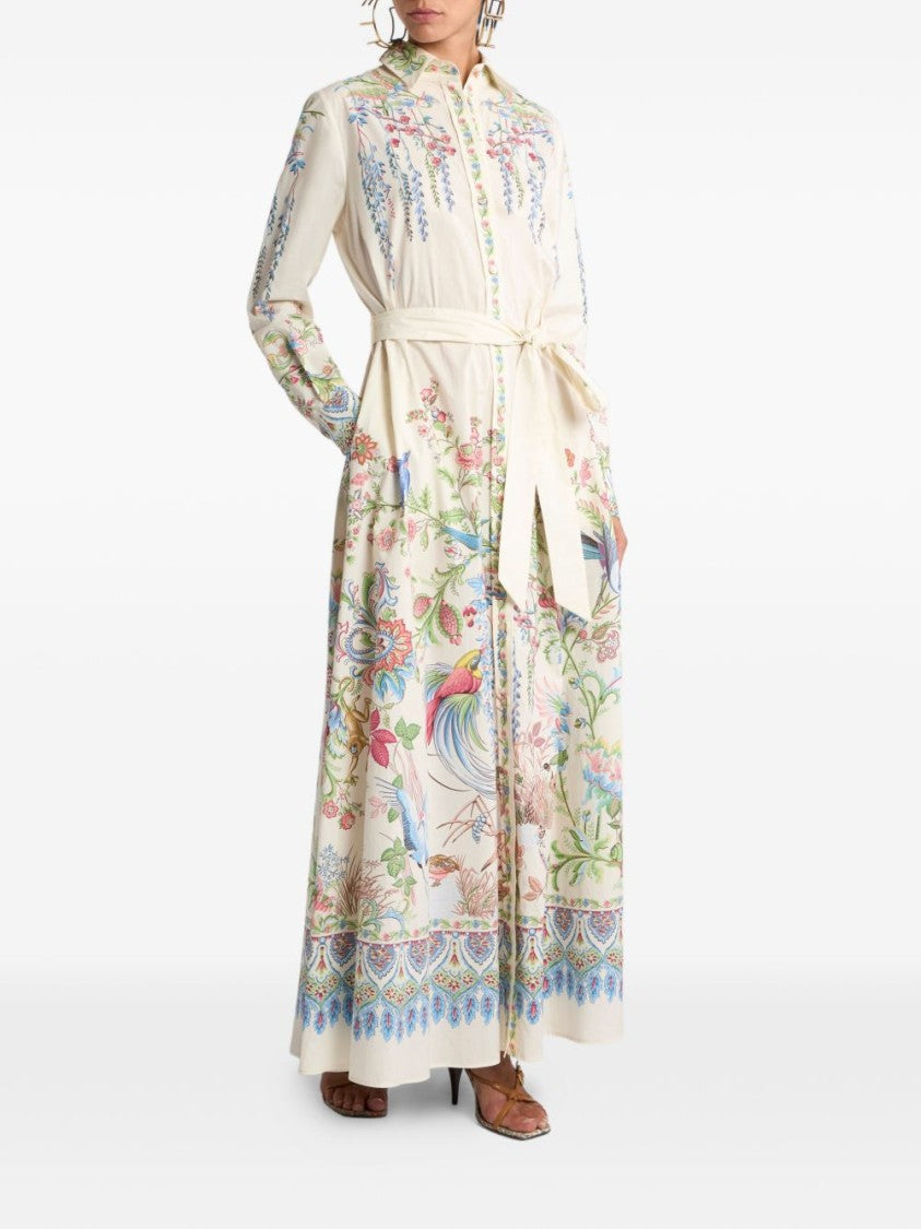 Etro White Flora And Fauna Buttoned Shirt Dress