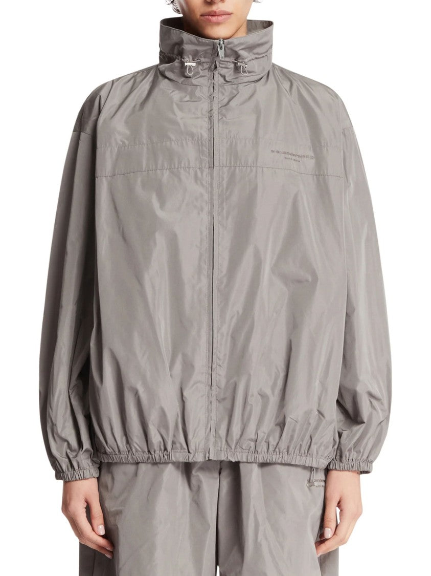 Alexander Wang Grey Drawstring Neck Oversized Track Jacket