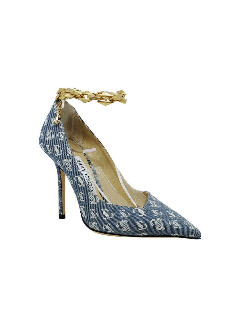 Jimmy Choo Denim Fabric Diamond Talura Pumps