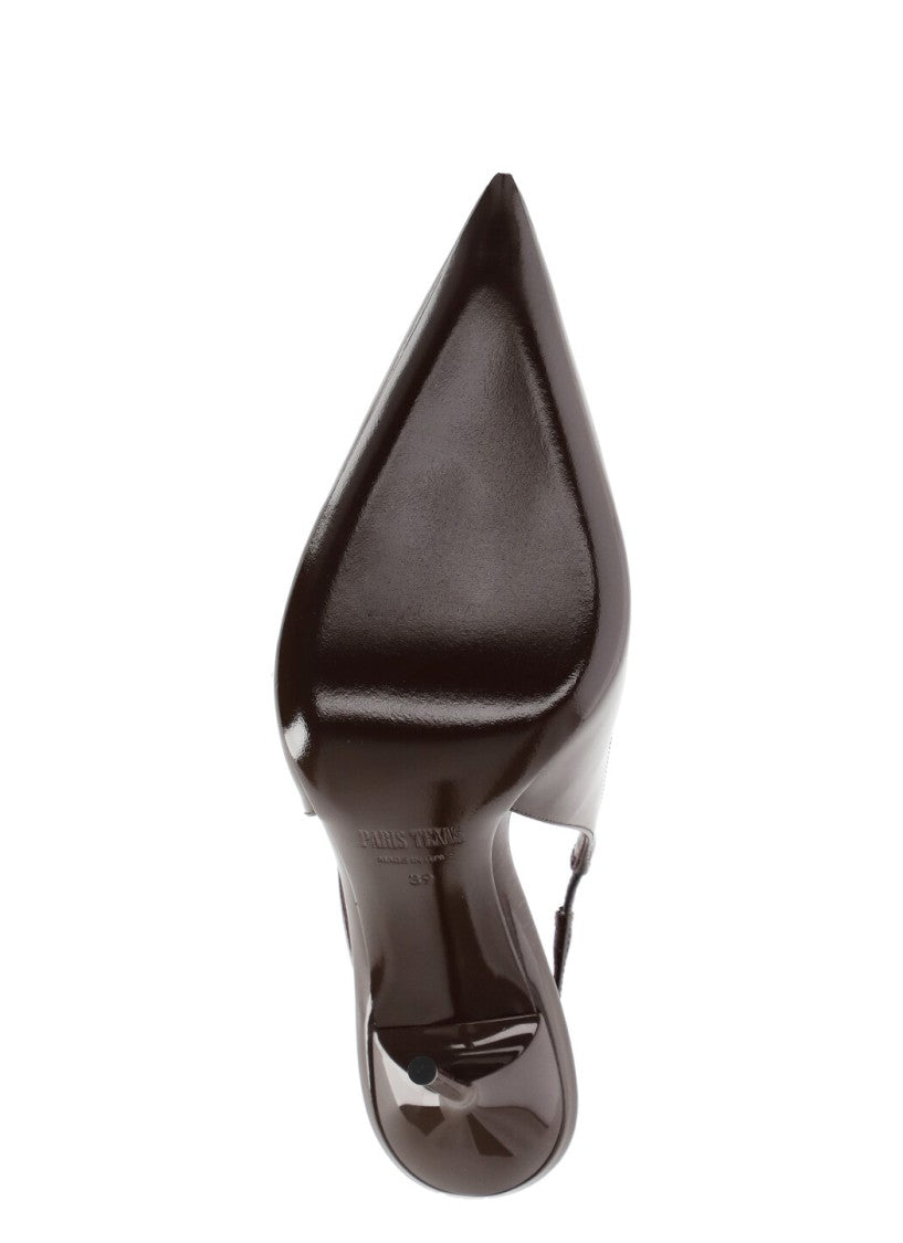 Paris Texas Brown Arrow Toe Patent Slingback