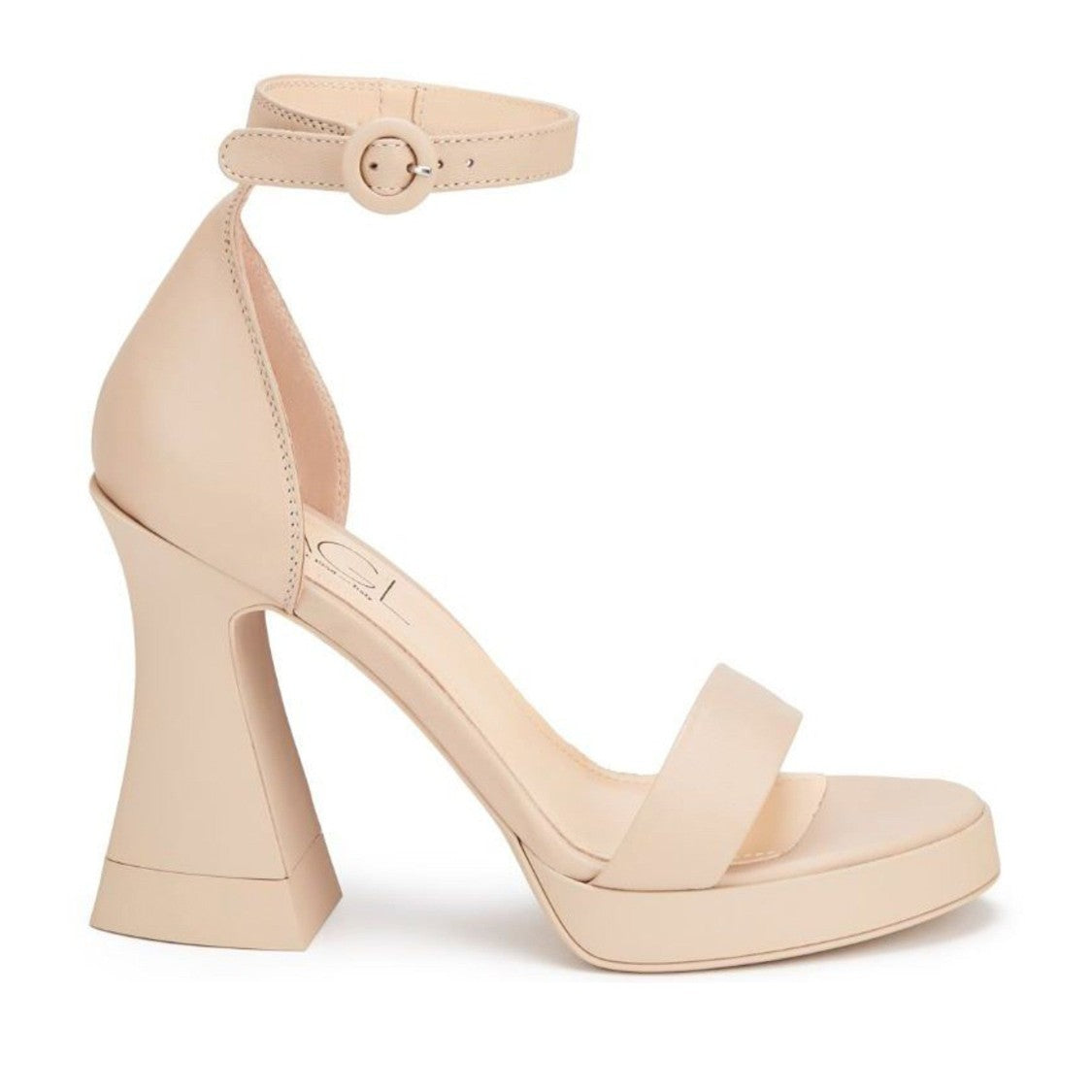 Agl Beige Janis Leather High Block Heel Sandals