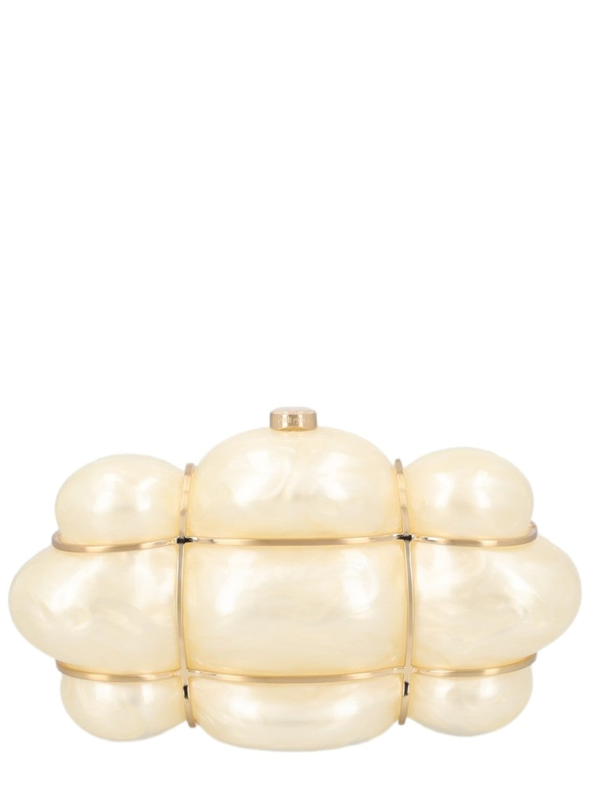 Cult Gaia Sculptural Ivory Clutch Handbag With Metallic Accents