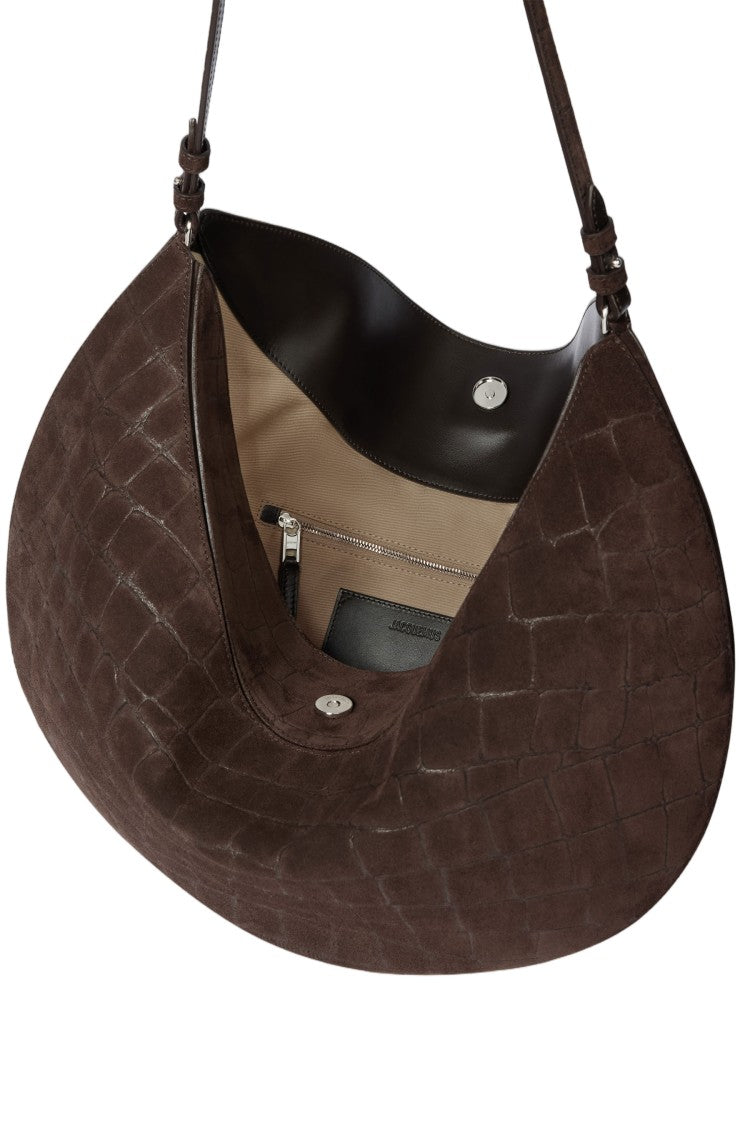 Jacquemus Crescent-Shape Top-Handle Bag In Crocodile-Effect Calfskin Leather