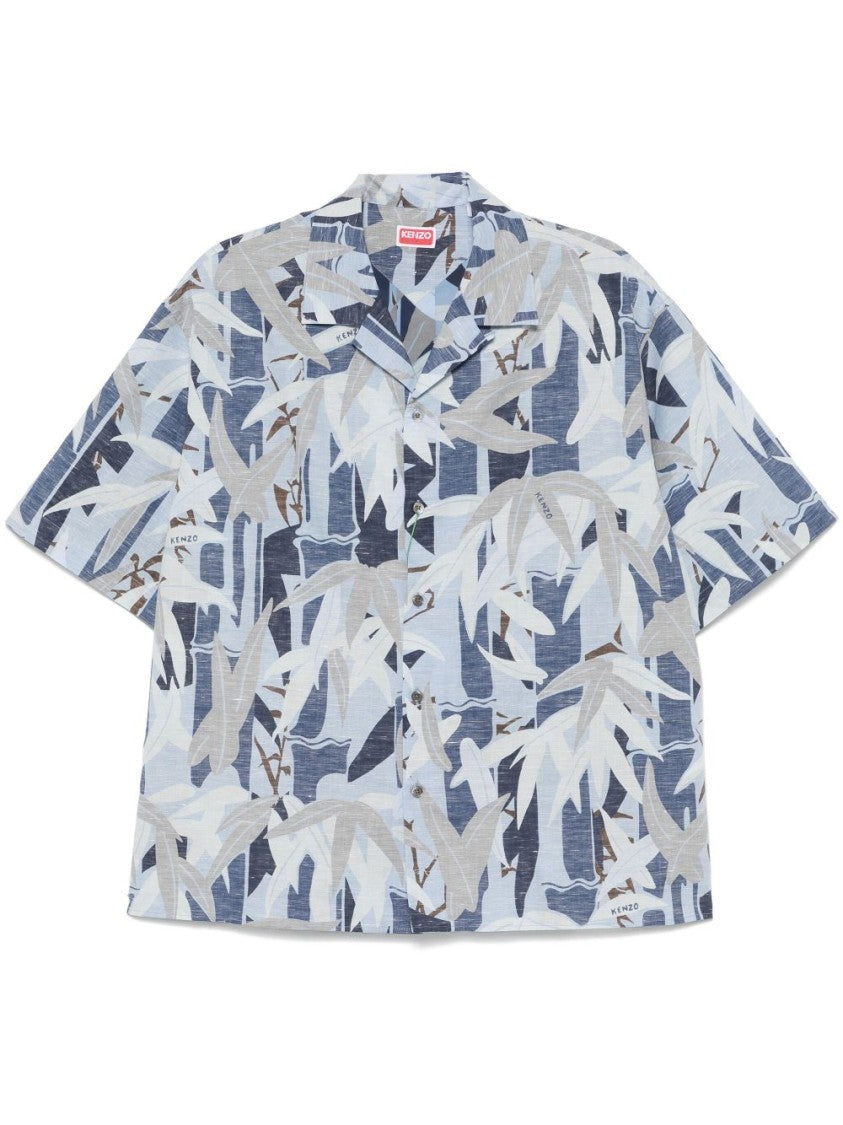 Kenzo Blue Camp Collar Box-Pleat Shirt